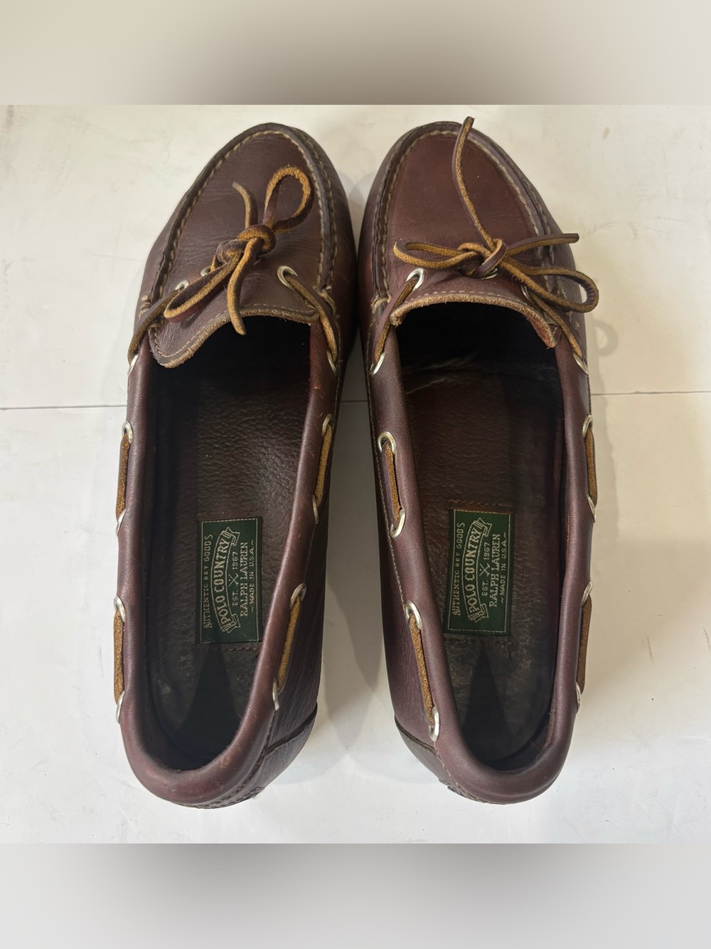 Vintage Polo Country Ralph Lauren Women 8 B Brown Leather Boat Shoes Made USA - Picture 6 of 9